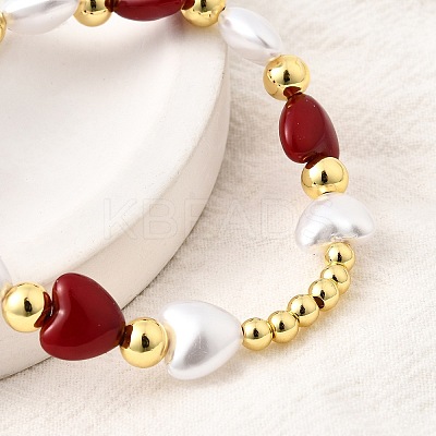 Valentine's Day ABS Imitation Pearl Beads Stretch Bracelets for Women BJEW-D317-08C-G-1