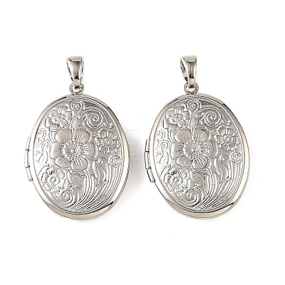 Floral Embossed Brass Locket Pendants KK-CBA7157-01P-1