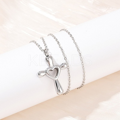 304 Stainless Steel Heart Cross Pendant Pet Urn Ashes Necklaces LS-NJEW-S455-05P-1