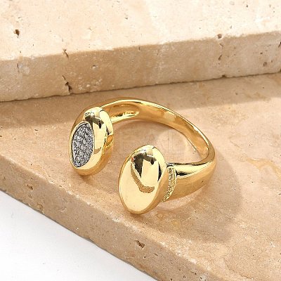 Brass Micro Pave Clear Cubic Zirconia Cuff Rings for Women RJEW-U041-01G-1