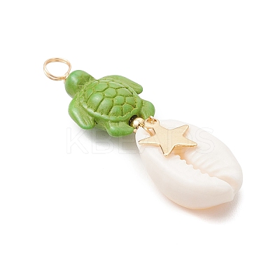 12Pcs 12 Styles Natural Cowrie Shell & Dyed Synthetic Turquoise Turtle Copper Wire Wrapped Pendants PALLOY-JF04035-1