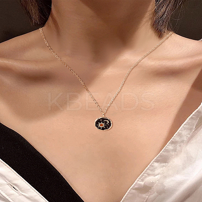 1Pc Alloy Black Enamel Moon Sun Pendant Necklaces NJEW-LP0002-94G-1