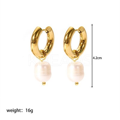 Stainless Steel Natural Pearl Oval Hoop Earrings CN6183-6-1