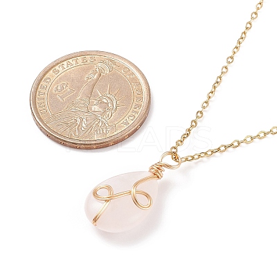 Natural Rose Quartz Teardrop Pendant Necklace X-NJEW-JN03900-01-1