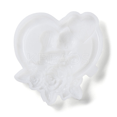 Valentine's Day Heart with Lovers & Flower DIY Wall Decoration Statue Silicone Molds DIY-G096-02-1