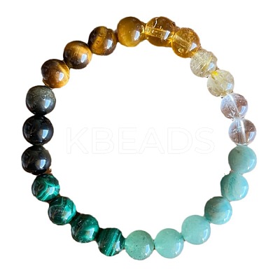 Natural Agate & Black Obsidian & Tiger Eye & Lapis Lazuli & Amethyst & Glass Round Bead Stretch Bracelets WG6A8BD-02-1
