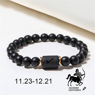 12 Constellations Theme Frosted Black Stone Round Beaded Stretch Bracelets for Women Men WG3EE4F-12-1