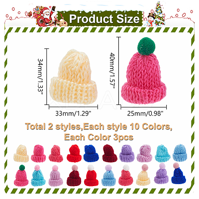 60Pcs 20 Styles Mini Knitting Wool Yarn Hats AJEW-HY0001-82-1
