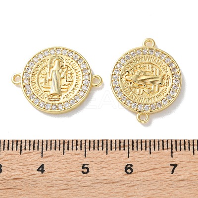 Rack Plating Brass Cubic Zirconia Saint Benedict Connector Charm KK-C084-01E-G-1