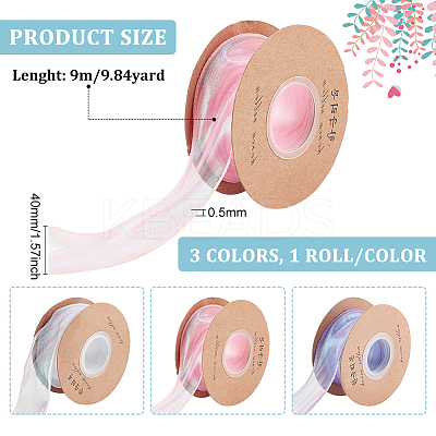 3 Rolls 3 Colors Flat Rainbow Color Nylon Organza Ribbon OCOR-CA0001-29-1