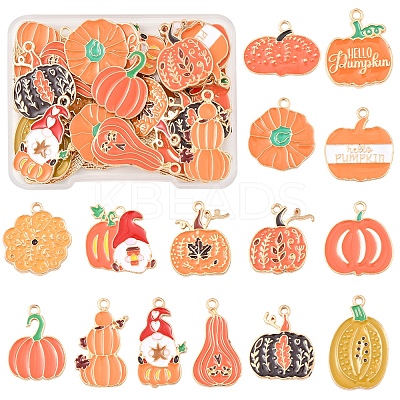 30Pcs 15 Styles Thanksgiving Day Golden Tone Alloy Enamel Pendants ENAM-FS0002-02-1