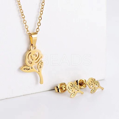 201 Stainless Steel Pendant Necklace & Stud Earring Sets FS-WGB816B-02-1