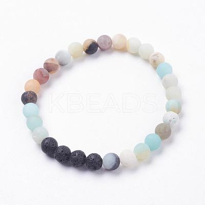 Frosted Natural Gemstone Stretch Bracelets BJEW-JB03361-1