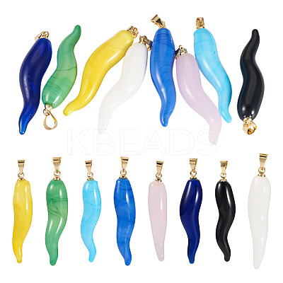 8Pcs 8 Style Handmade Lampwork with Brass Pendants KK-TA0002-22-1
