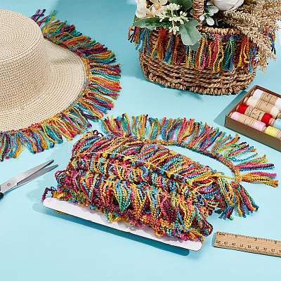 10 Yards Rainbow Polyester Fringe Trim Ribbons DIY-FG0006-17-1