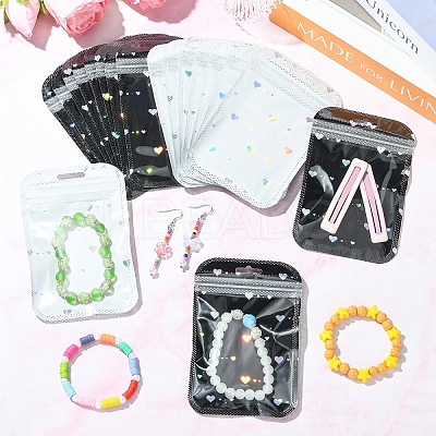 50Pcs Glitter Heart Holographic Plastic Yin-yang Zip Top Gift Bags OPP-YW0001-09A-1