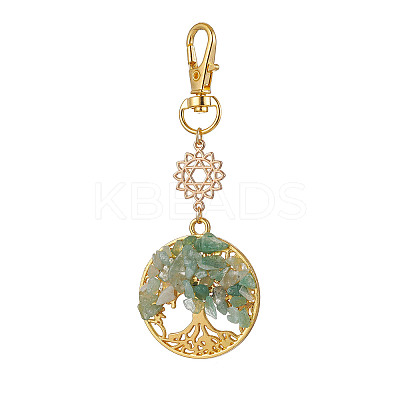 Natural Green Aventurine Chips Beads & Alloy Tree of Life Pendant Decorations HJEW-JM03129-04-1