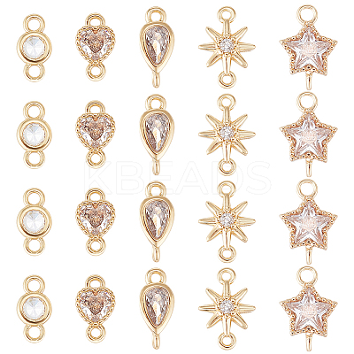 20Pcs 5 Style Brass Micro Pave Cubic Zirconia Links KK-BC0007-59-1