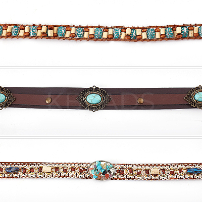 3Pcs 3 Style Imitation Leather with Beads Tie Belts for Women AJEW-GF0005-08-1