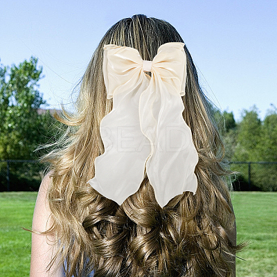 2Pcs 2 Colors Big Bowknot Organza Hair Barrettes AJEW-CP0008-32-1