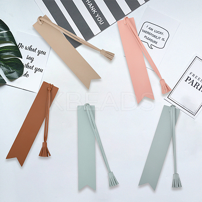 5Pcs 5 Colors PU Leather Tassel Bookmark AJEW-GF0011-83-1