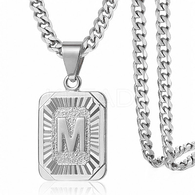 Rectangle with Letter Pattern 304 Stainless Steel Pendant Necklaces FS-WGFC766-34-1