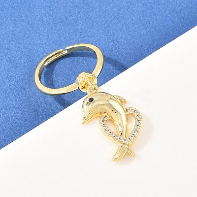 Adjustable Brass Micro Pave Cubic Zirconia Pendant Finger Rings for Women RJEW-A090-01A-G-1