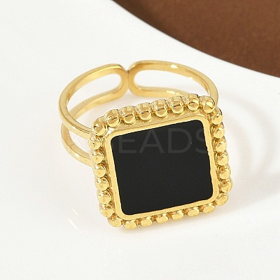 Square 304 Stainless Steel Enamel Finger Rings for Women RJEW-G355-06G-1