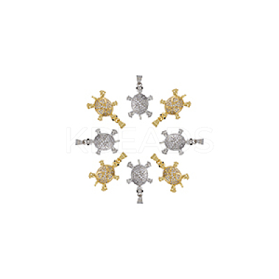 8Pcs 2 Colors Brass Micro Pave Clear Cubic Zirconia Pendants KK-DC0003-85-1