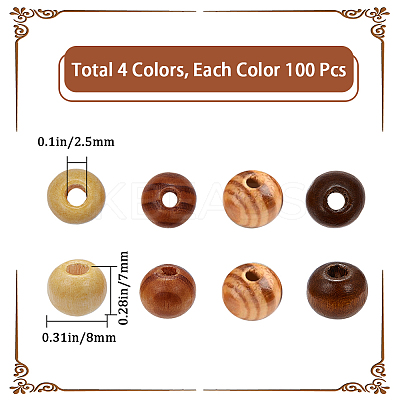 400Pcs 4 Colors Natural Unfinished Wood Beads WOOD-GF0001-90-1