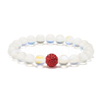 Synthetic Moonstone Round Beads Stretch Bracelet BJEW-JB07482-1