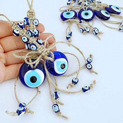 Flat Round with Evil Eye Glass Pendant Decorations EVIL-PW0002-07-1