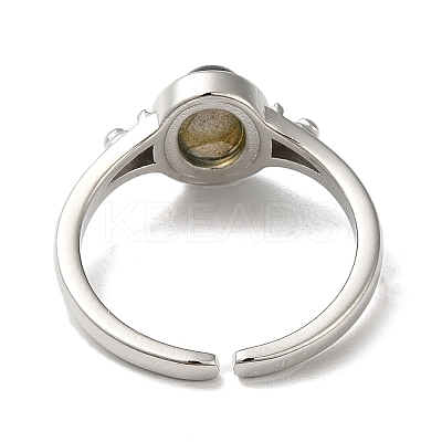 Natural Mixed Gemstone Oval Open Cuff Rings RJEW-M155-07P-1