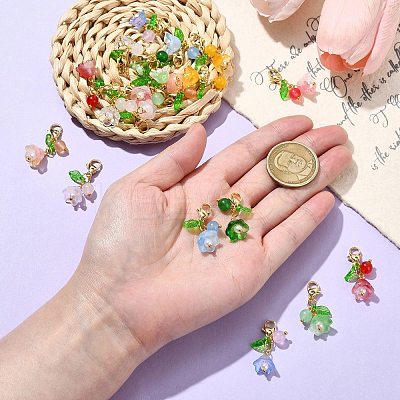 20Pcs 10 Colors Lily of the Valley Glass & Acrylic Pendant Decoration HJEW-CJ00050-1
