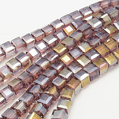 Electroplate Glass Beads Strands EGLA-D018-6x6mm-81-1