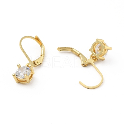Clear Cubic Zirconia Flat Round Dangle Leverback Earrings EJEW-B013-12-1