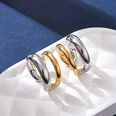 Two-layer C-Shaped 304 Stainless Steel Two Tone Cuff Earrings EJEW-A131-04B-GP-1