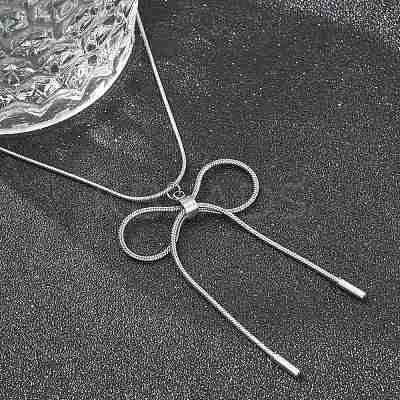 Anti-Tarnish 304 Stainless Steel Bowknot Pendant Round Snake Chain Necklaces for Women NJEW-Z044-10P-1
