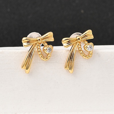 Brass Micro Pave Clear Cubic Zirconia Bowknot Stud Earrings EJEW-C158-14A-G-1