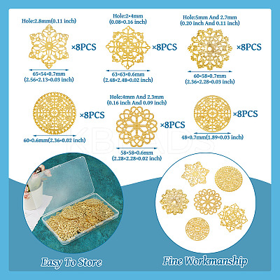 48Pcs 6 Styles Rack Plating Iron Filigree Joiners IFIN-TA0001-65-1