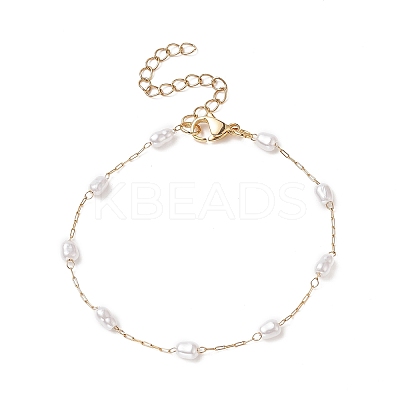 Glass Pearl Link Chain Bracelet BJEW-JB09238-1