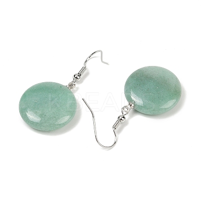 Natural Green Aventurine Flat Round Dangle Earrings EJEW-D188-03P-03-1