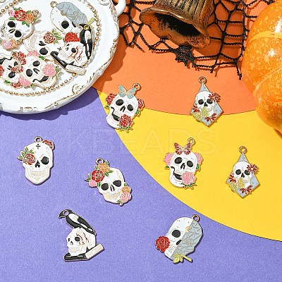 14Pcs 7 Styles Halloween Alloy Pendants ENAM-YW0004-69-1