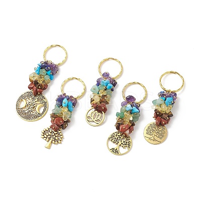 5Pcs Chakra Natural Gemstone Chip Pendant Keychain KEYC-JKC00414-1
