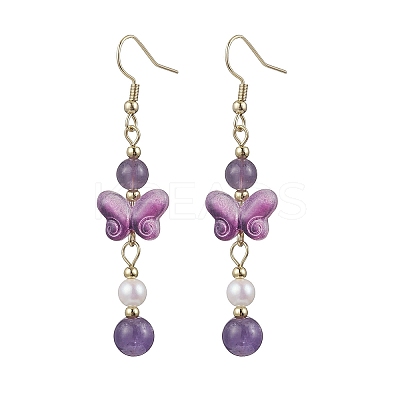 Natural Amethyst Butterfly Dangle Earrings EJEW-JE06317-03-1