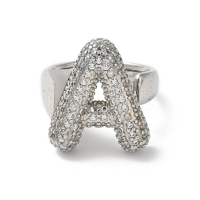 Letter Brass Micro Pave Clear Cubic Zirconia Open Cuff Ring for Women RJEW-N046-03A-P-1