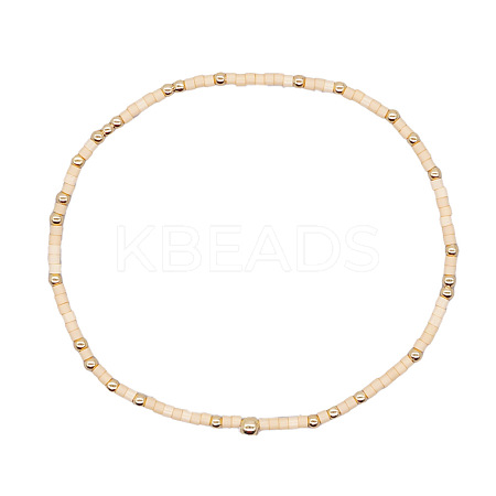 Minimalist Glass Seed Beads & Brass Beads Stretch Bracelets for Women BC0195-16-1