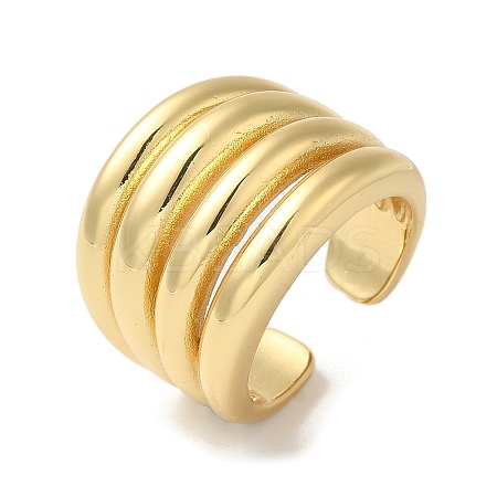Rack Plating Brass Grooved Open Cuff Rings RJEW-S407-03G-1