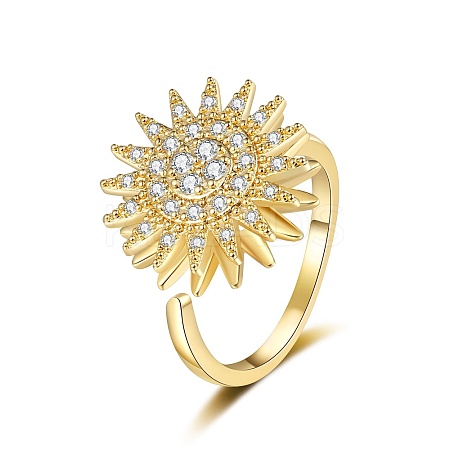 Daisy Rotatable Open Cuff Rings for Women RJEW-S402-05G-1