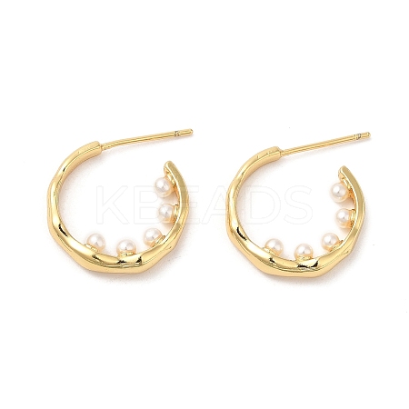 Rack Plating Brass Rring Stud Earrings with Plastic Pearl Beaded EJEW-D061-34G-1